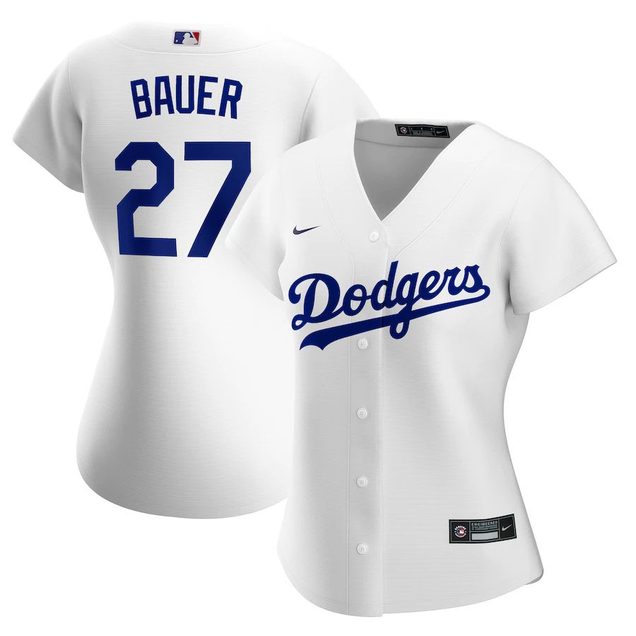 Womens Los Angeles Dodgers 27 Trevor Bauer Nike White Home Official Replica Player MLB Jerseys